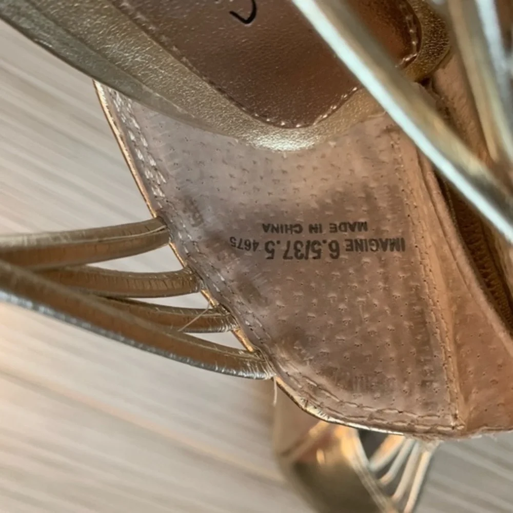 Chinese Laundry gold strappy platform heels